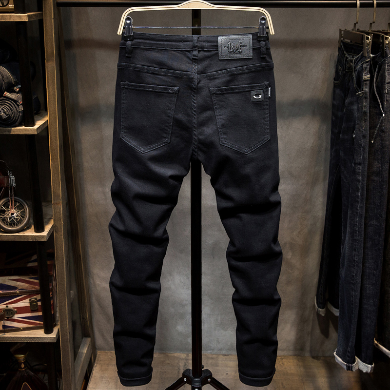 春秋纯黑色牛仔裤男修身小脚弹力长裤男士青年韩版纯色休闲裤子潮