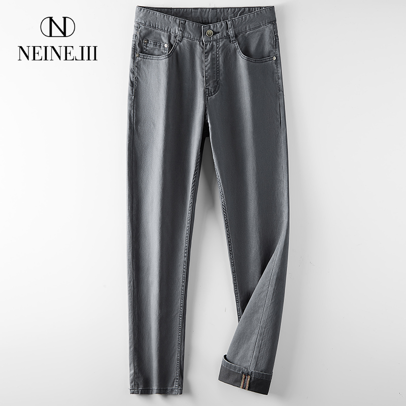 九际高级灰色牛仔裤男夏季超薄百搭宽松直筒裤中年男士裤子新款