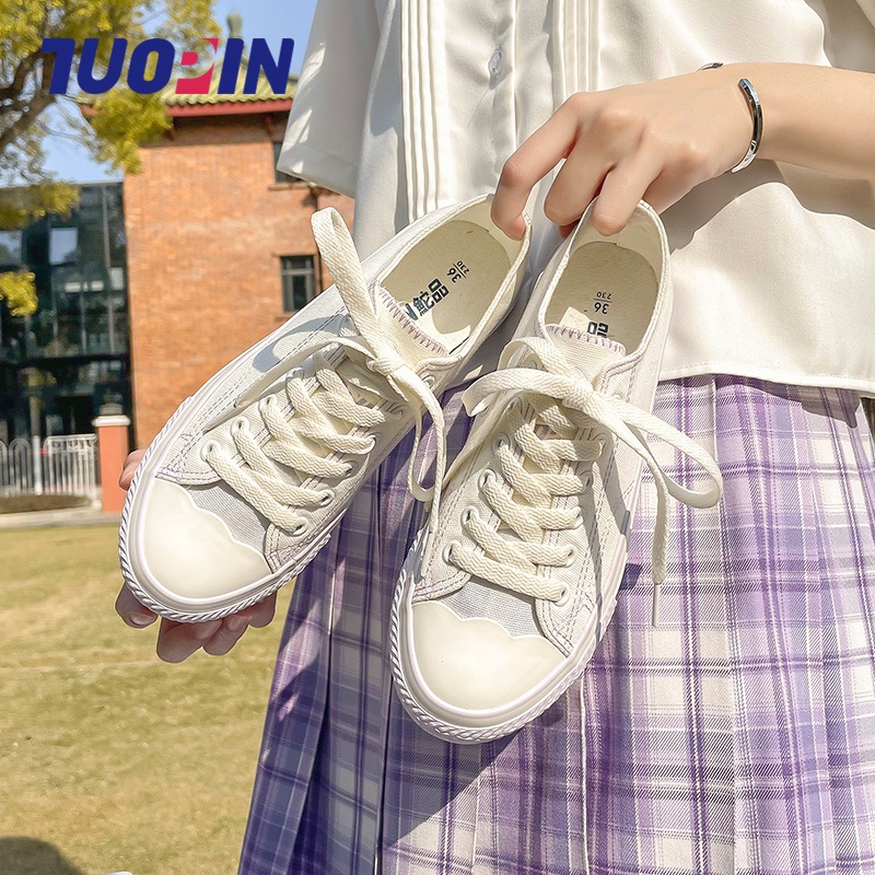 鮀品jk格子帆布布鞋女学生百搭神仙春夏季圆头帆布鞋