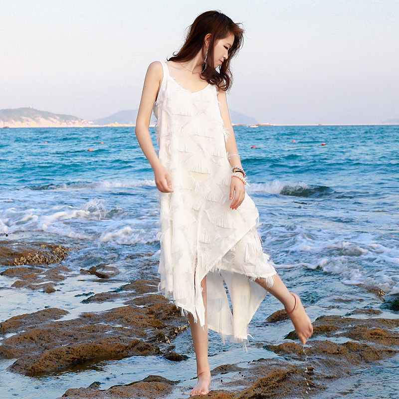 白色沙滩裙海边度假波西米亚长裙