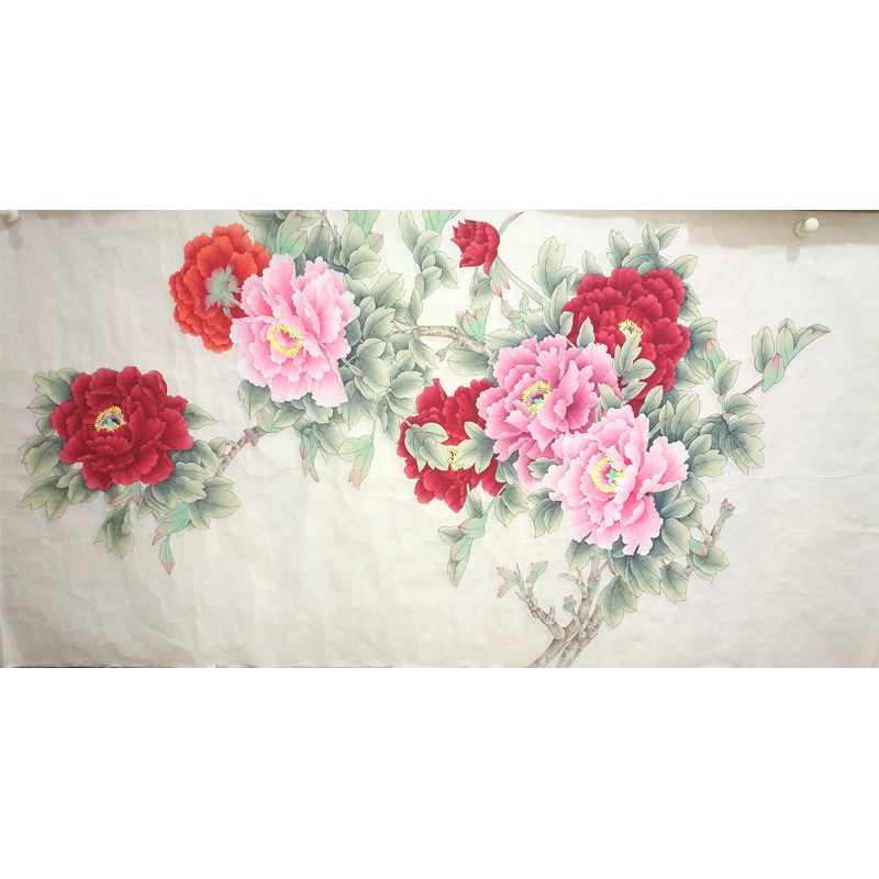 工笔画宣纸描画画线临摹手绘画画毛笔白描牡丹国画