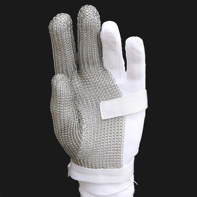 不锈钢钢丝防割手套防电锯手套三指钢丝手套金属防切割铁手套