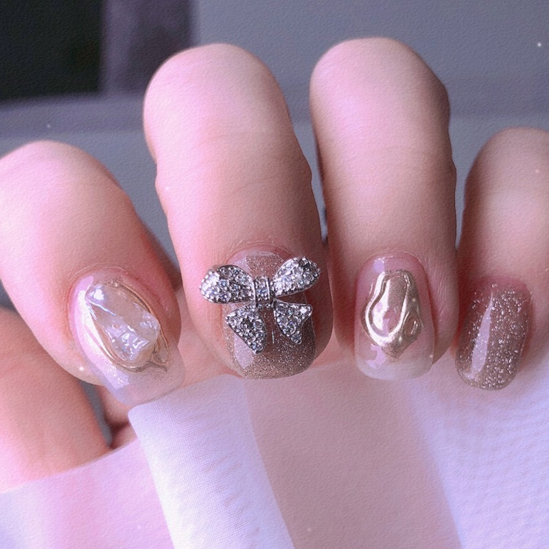 蝴蝶结日式网红爆款美甲立体金属金色奢华超闪美甲工具