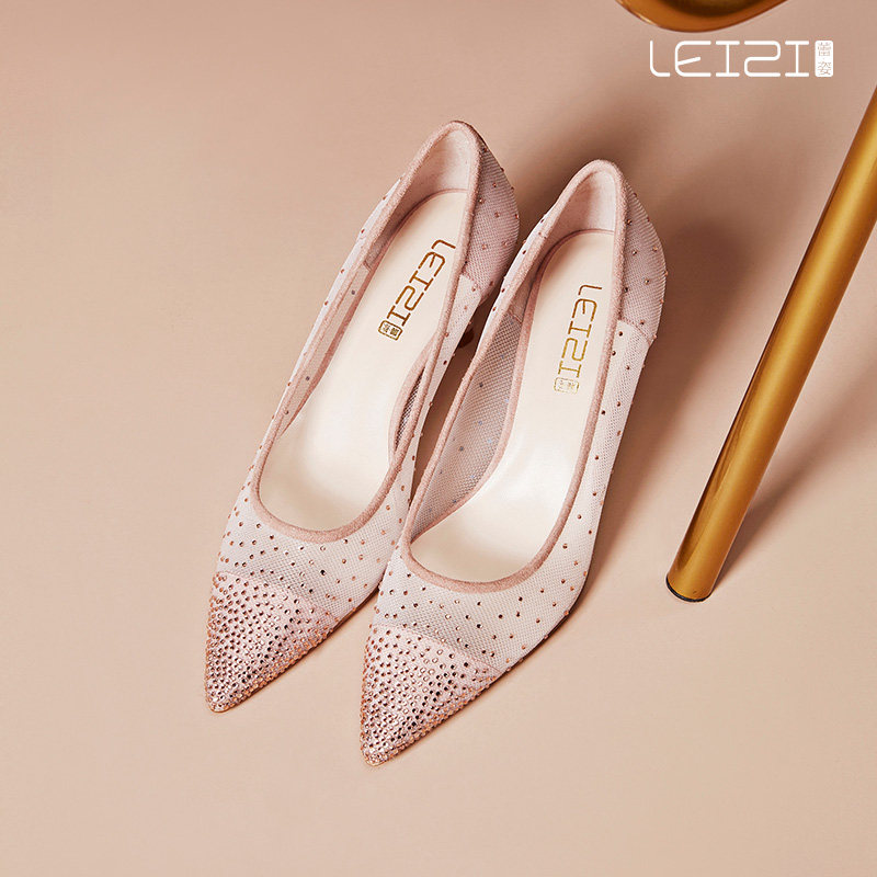 网纱蕾姿拼接高跟鞋透气优雅气质女鞋新款婚宴单鞋