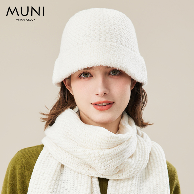 牧尼muni轻奢时尚针织渔夫女士秋冬季纯羊羊毛帽子