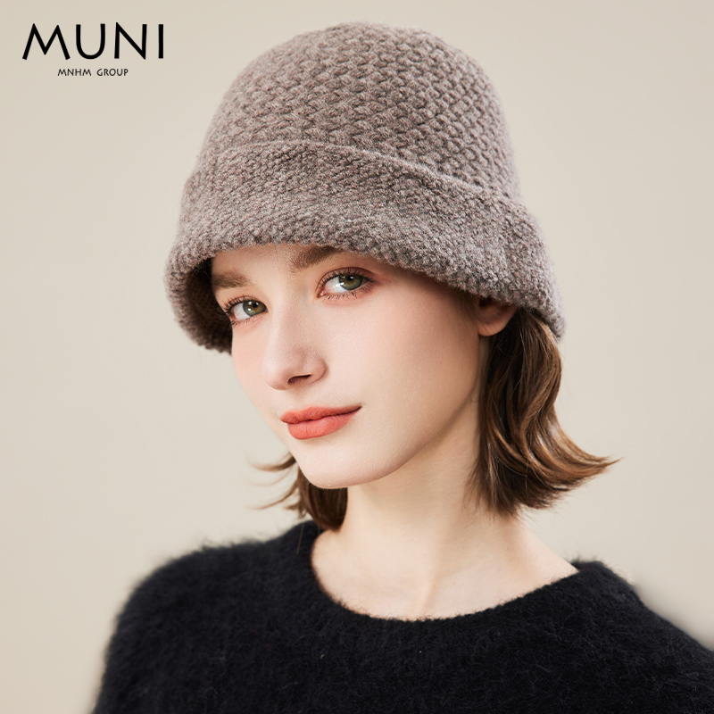 牧尼muni轻奢时尚针织渔夫女士秋冬季纯羊羊毛帽子