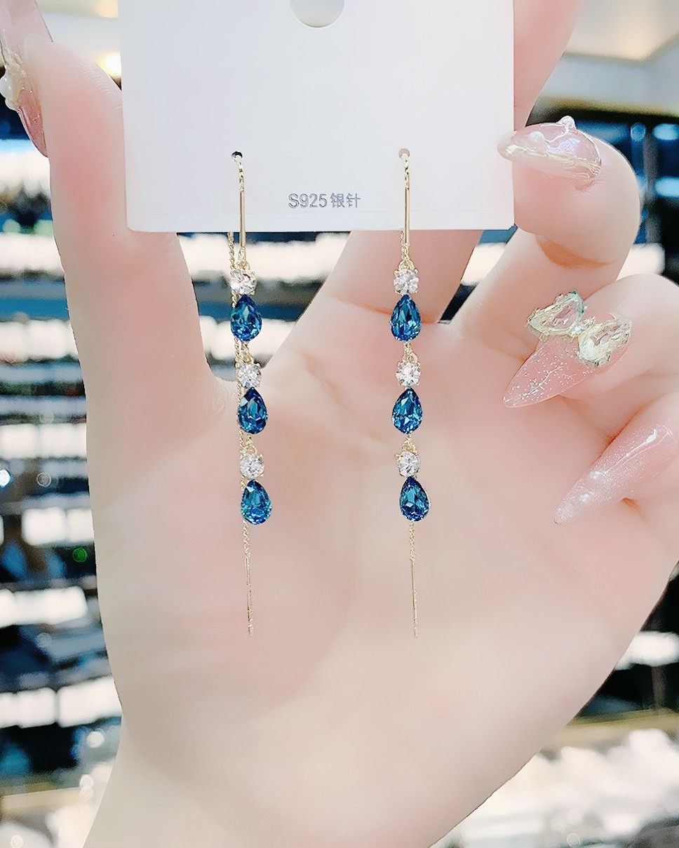 超闪水晶流苏耳线2022新款日韩气质个性百搭耳线