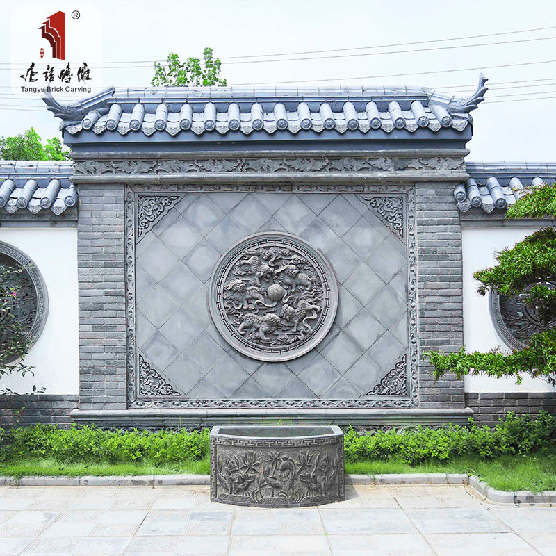 唐语砖雕福字照壁墙画仿古砖雕影壁墙中式四合院古建装饰圆形1米2