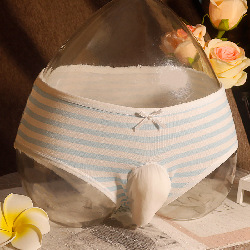 日系甜美蓝白粉白条纹男士jj内裤情趣飞机男三角内裤