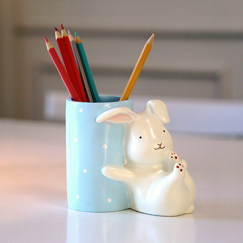 小兔子笔筒时尚可爱 创意摆件书房家居饰品办公桌摆设品 生日礼物