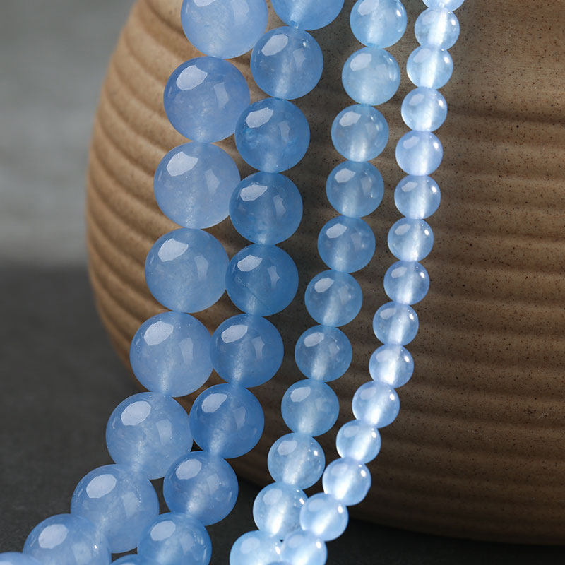 浅蓝色玉石珠子圆珠手工diy编织串珠自制耳环其他diy饰品配件