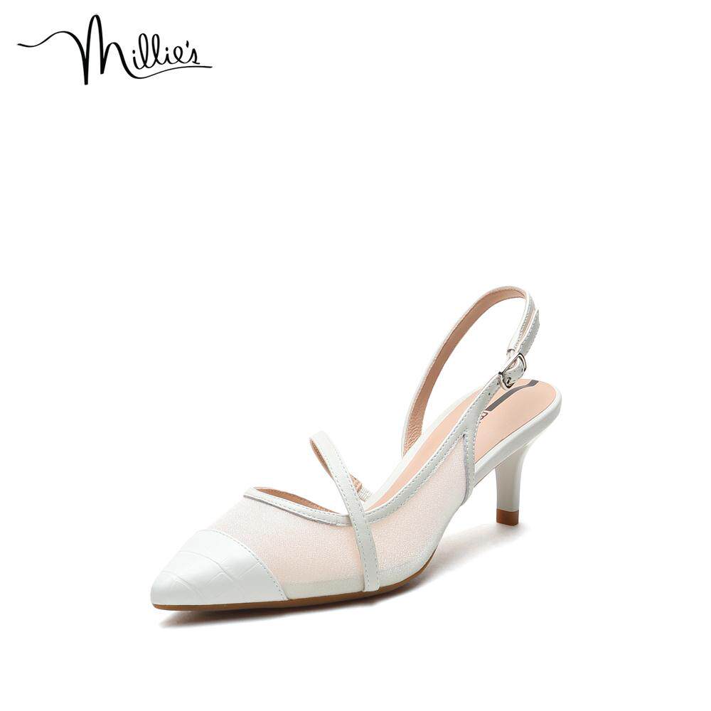 millie妙丽2021商场同款时尚优雅尖头空女凉鞋时装凉鞋