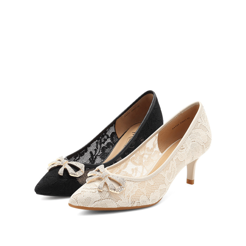 millie妙丽2021商场同款蕾丝时尚高跟浅口女单单鞋