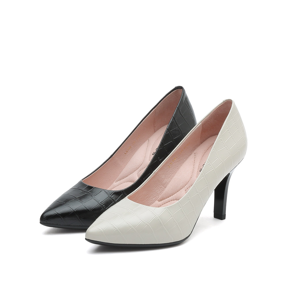 millie妙丽2021新款牛皮通勤工作鞋尖头高跟女单单鞋