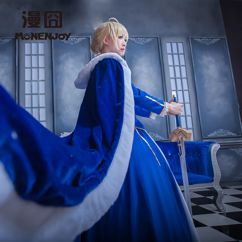 cos漫囧fate阿尔托莉棉被saber蓝战斗篷现货cosplay女装