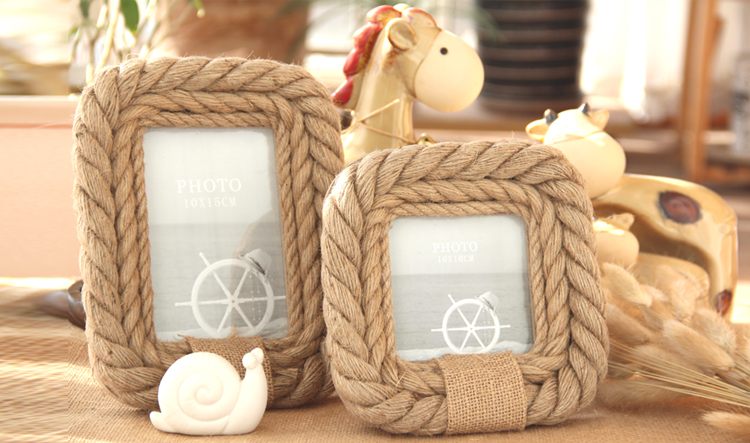 照片墙装饰个性麻绳相框北欧风格草绳6寸7寸创意复古相片画框