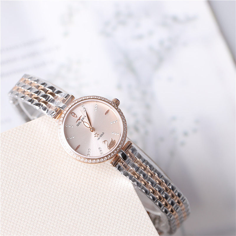 新款golgen古尊女表18k小天鹅女士石英表镶钻时尚国产腕表