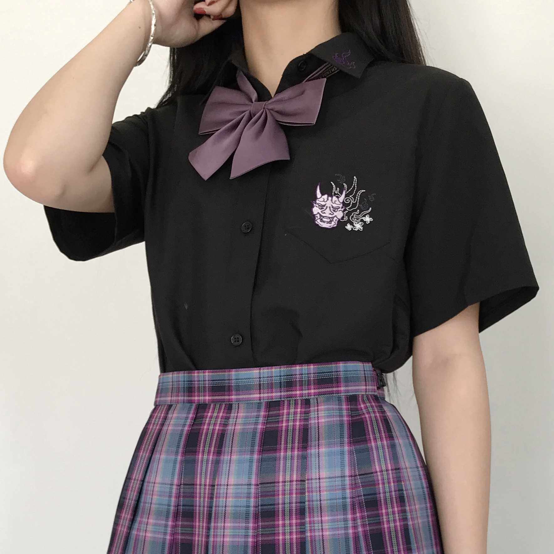 长袖现货贩中不良鬼面jk黑色衬衫夏季全款衬衫