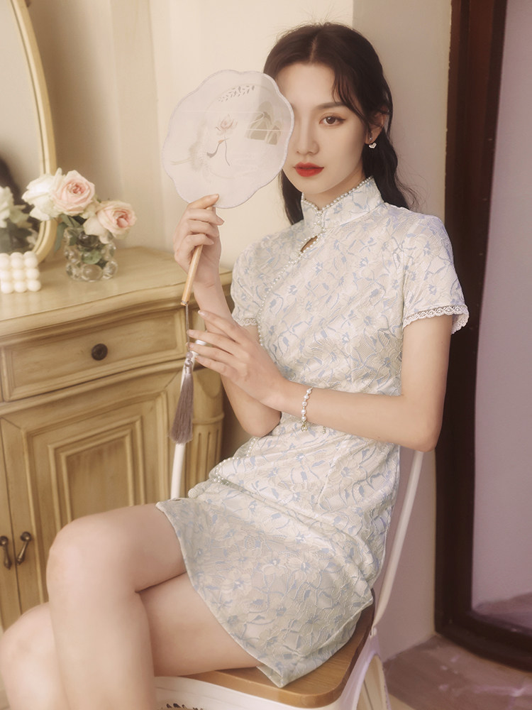 旗袍2021年新款夏季复古年轻少女小清新甜美洋装旗袍