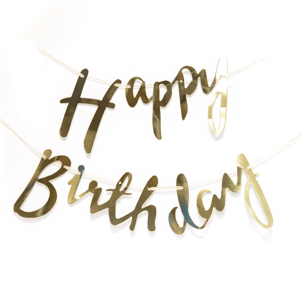 可悬挂happybirthday生日快乐纸拉金属金色拉花派对布置节日装扮用品