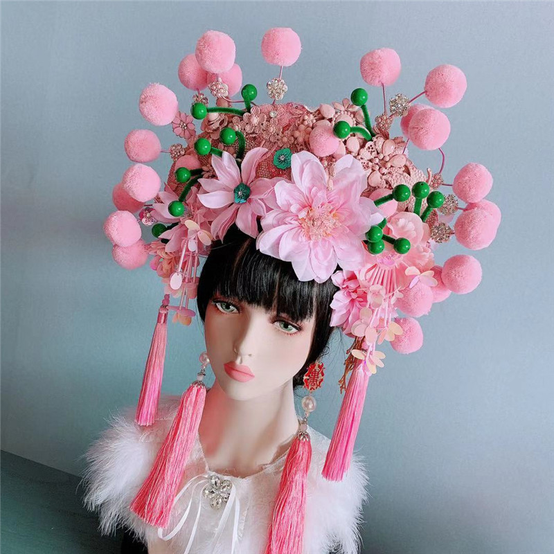 演出粉色戏曲国潮甜美儿童头饰影楼发饰