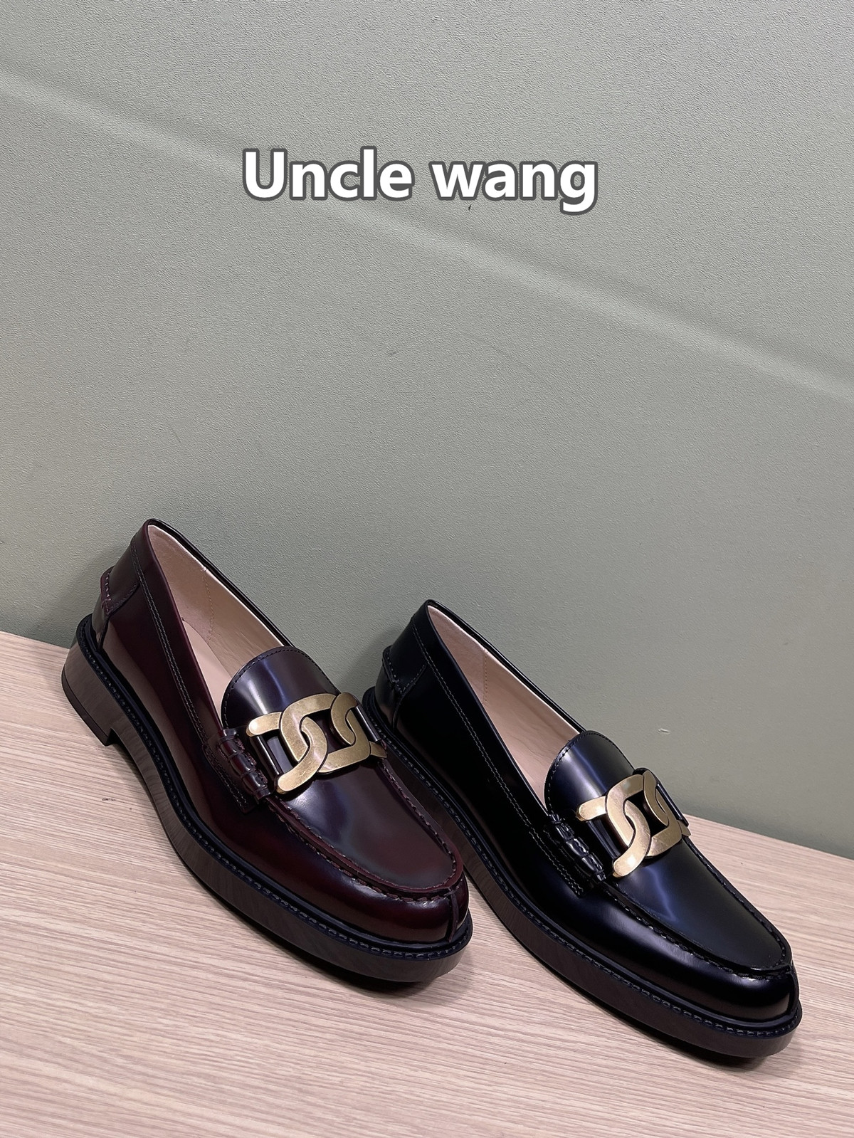 unclewang金属全铜麻花乐福豆豆真皮女鞋莫卡乐福鞋豆豆鞋