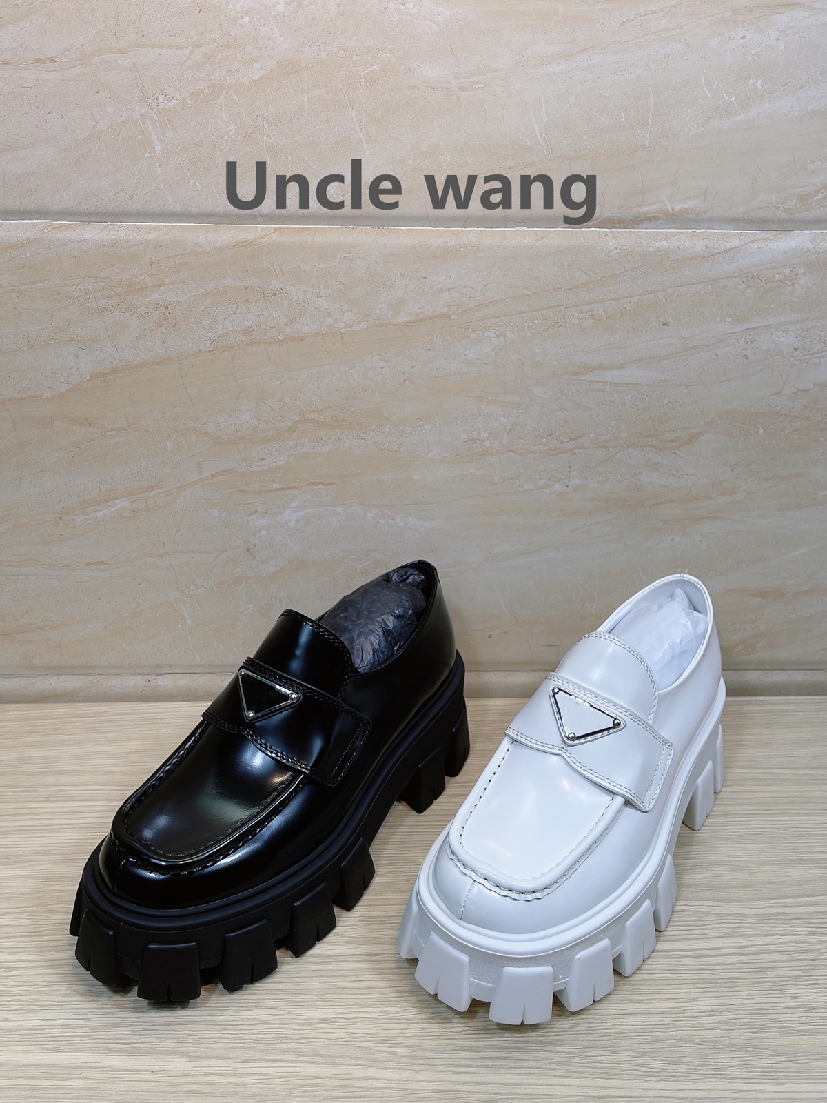 unclewang新款三角女单坦克锯齿厚底乐福松糕单鞋