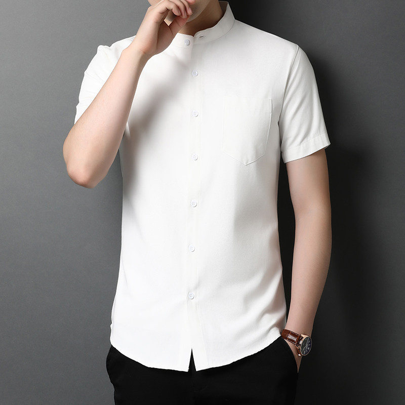 扎索商务国风中国中山中年2021立领纯棉衬衫衬衫