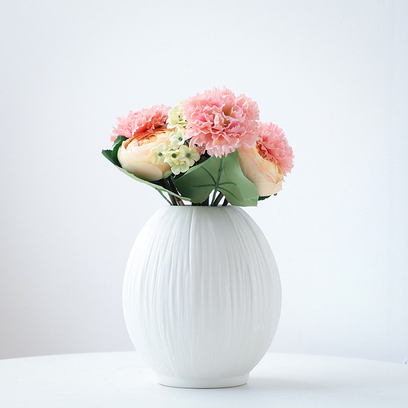 南笙现代简约白色家居饰品陶瓷花瓶仿真干花花花插花花瓶