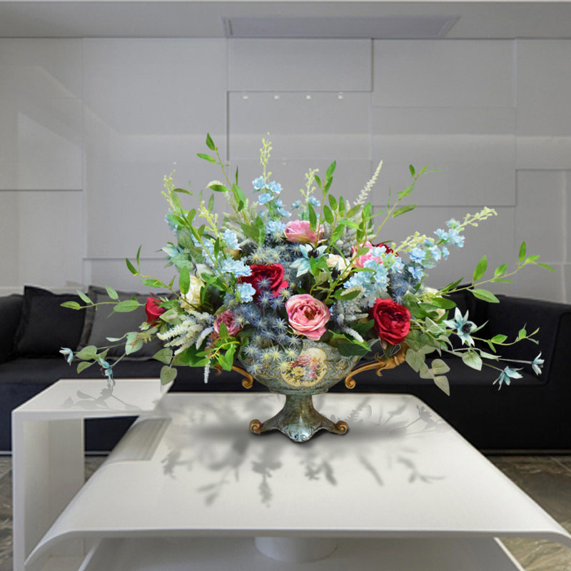 欧式台面会议桌居家玄关客厅套装花器仿真花