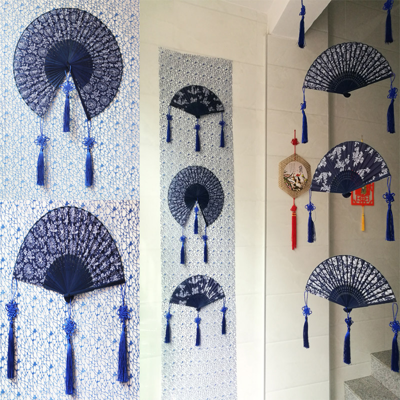 青花扇手工折扇子空中国风装饰幼儿园创意挂饰吊挂饰教室走廊布置