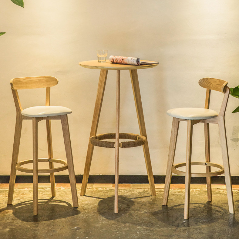 吧台桌椅实木组合家用高脚圆桌奶茶茶店咖啡厅酒吧台