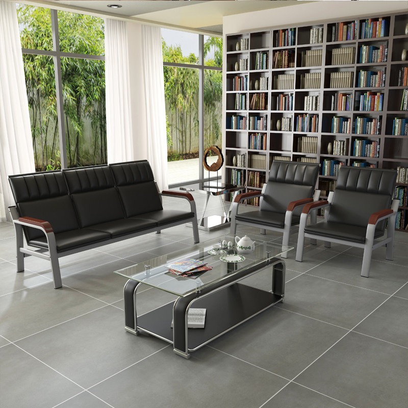 简易办公区现代会客接待室办公室轻奢小型简约皮艺沙发