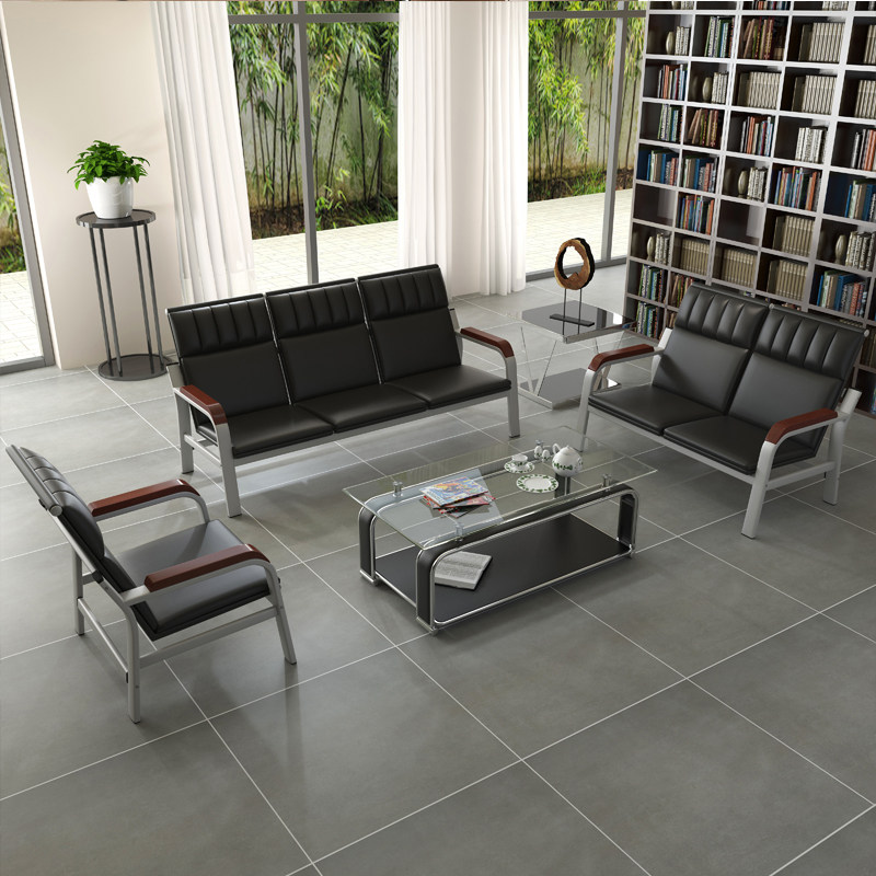 简易办公区现代会客接待室办公室轻奢小型简约皮艺沙发茶几组合