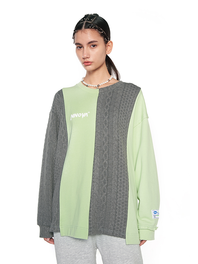 NNOVA20AW国潮针织撞色拼接长袖潮牌嘻哈加绒卫衣男女同款情侣装