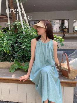 dressholic mint mambo ການອອກແບບ minimalist ວັນພັກເຢັນ sleeveless dress French tea break dress ຍາວ