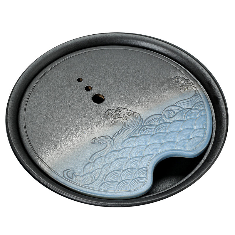 泥印禅意圆形陶瓷茶盘家用储水功夫泡茶茶具茶盘