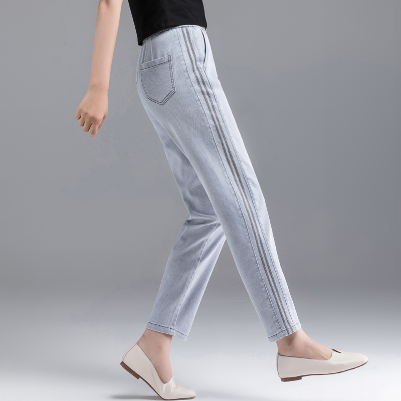 浅灰色牛仔裤女夏秋新款裤子宽松妈妈萝卜裤高腰显瘦洋气灰哈伦裤