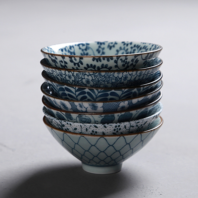 澜扬品茗杯陶瓷复古个人杯斗笠单杯功夫茶具主人印花茶盏小茶杯子