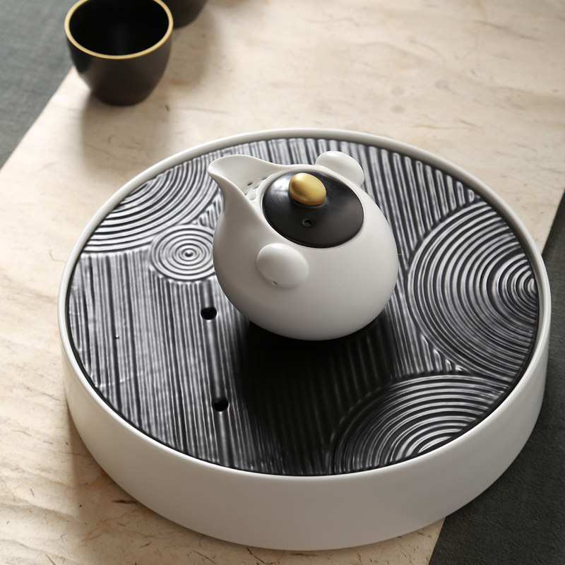 澜扬陶瓷功夫功夫茶茶具托盘日式竹制圆形茶盘茶盘