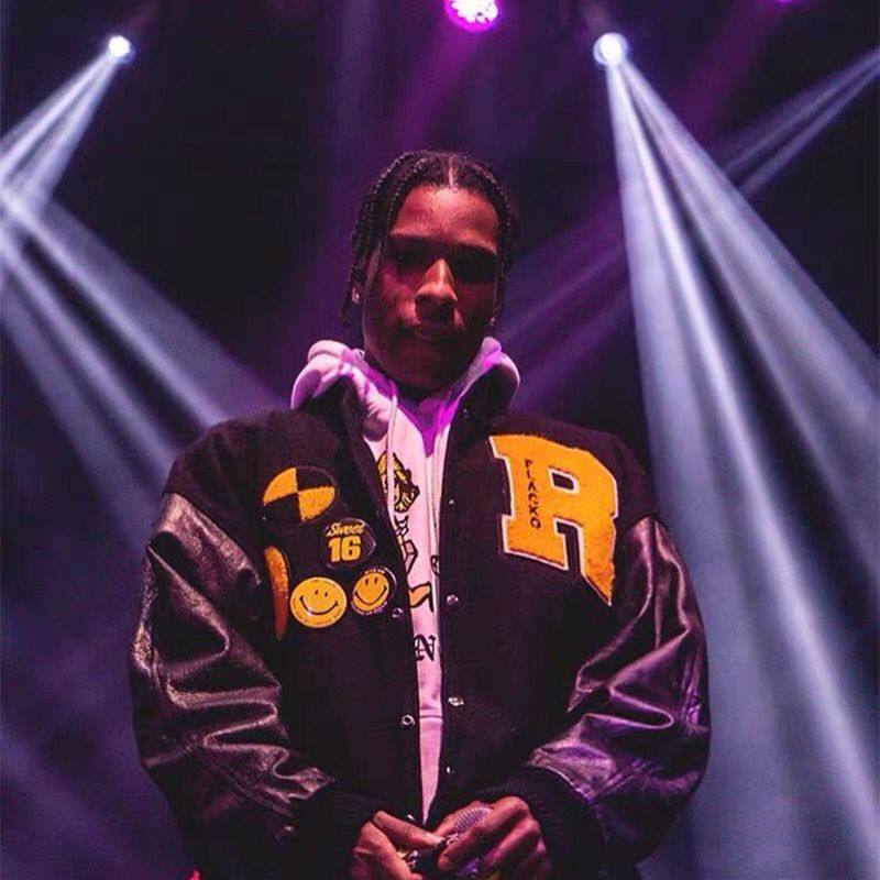 asaprockytestingawgeflacko毛呢刺绣皮袖棒球情侣夹克