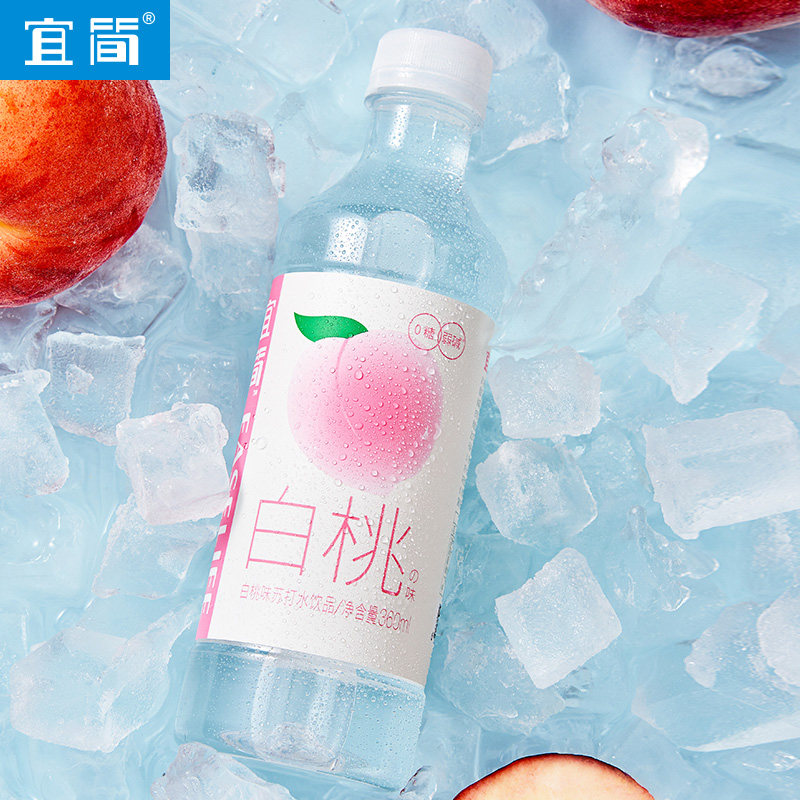 宜简无汽苏打水人气白桃味饮料0糖0脂0卡360ml*12瓶