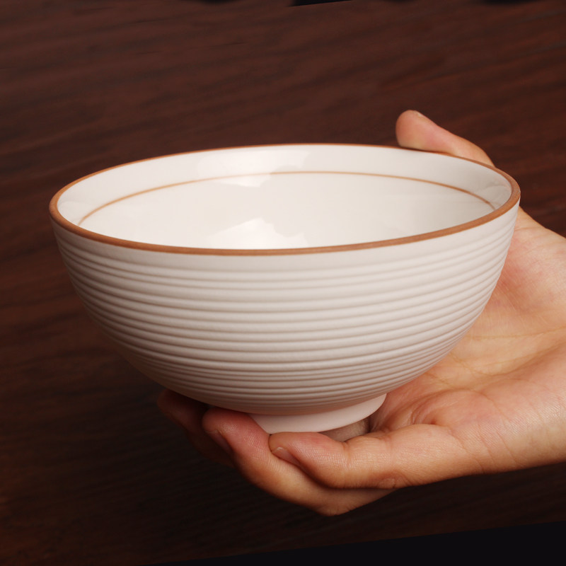日式陶瓷4.5英寸米饭饭碗碗面碗外条纹碗直纹粗碗
