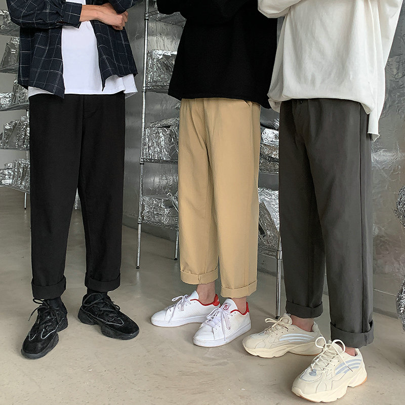 2022新款秋季潮流坠感阔腿裤韩版ins宽松百搭直筒九分学生休闲裤