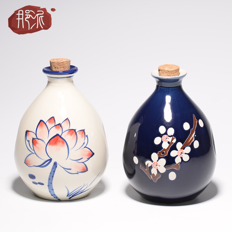 中国国风手绘礼品陶瓷酒坛酒瓶1斤酒瓶子木塞家用酒壶