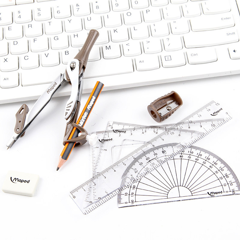 马培德学生绘图多功能专业圆规8件套分规制图圆规三角板尺子套装