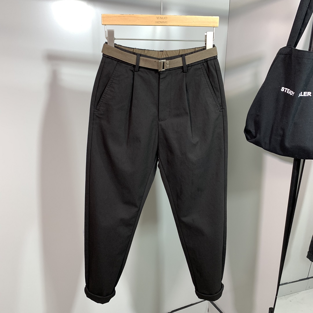 春秋新款男士纯色休闲裤韩版百搭宽松简约小脚裤松紧腰带九分裤男
