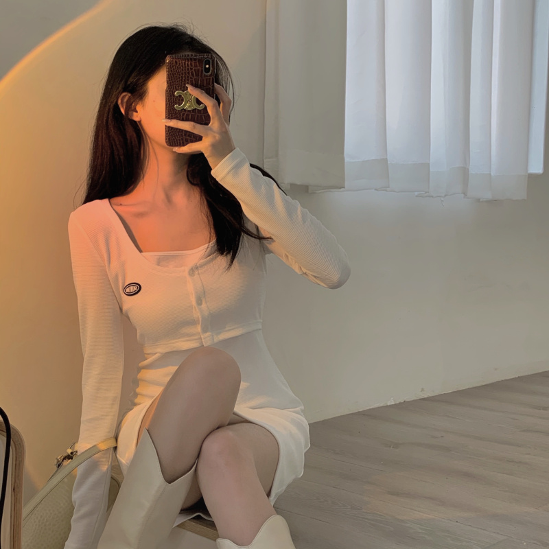 假两件针织连衣裙女秋冬季气质紧身收腰裙子性感打底内搭包臀短裙