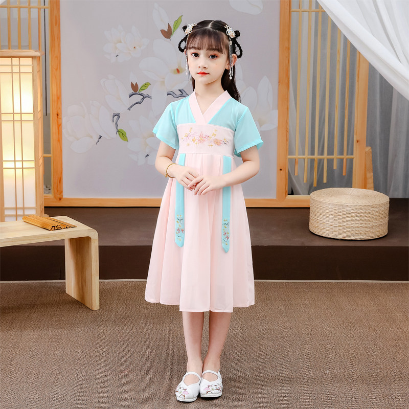 儿童汉服古装女童襦裙夏季薄款短袖短裙中国民族服装