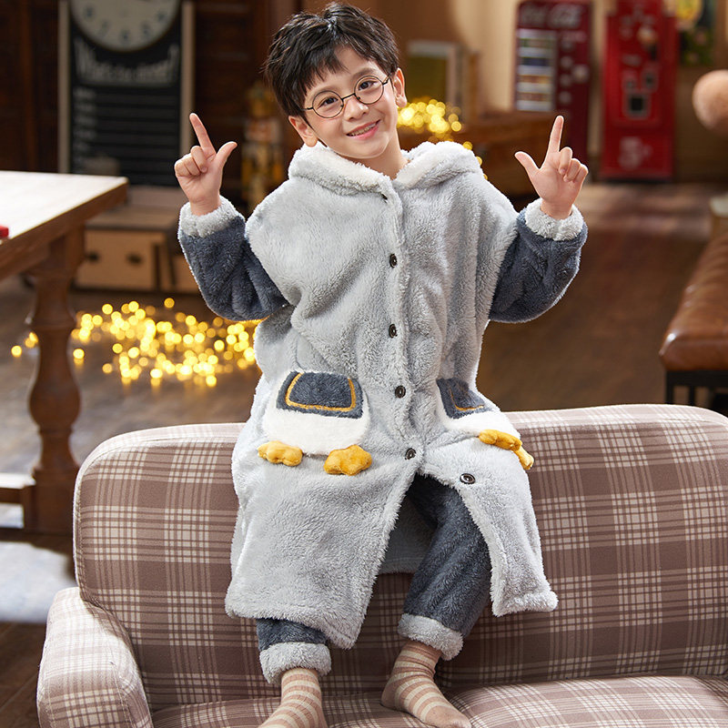 儿童睡袍珊瑚瑚绒冬季加厚秋冬男童中大卡通睡袍